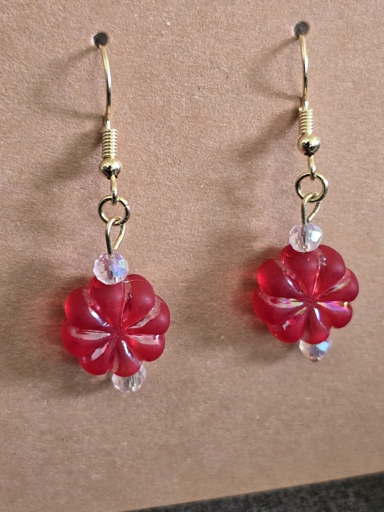 Handmade Jewelry - Handmade Red Flower Glass Drop Earrings